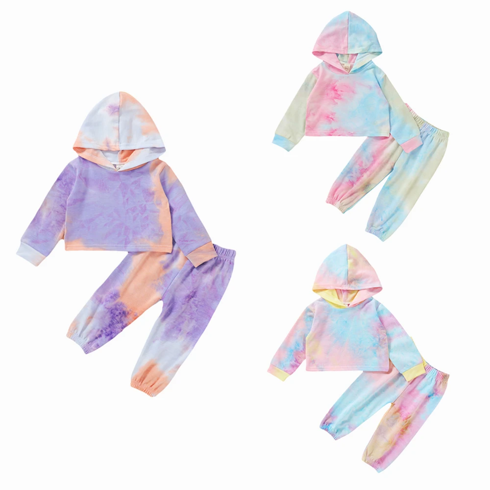 1-6T Malčka Dojenčke in Otroke, Otroška Dekle Tie Dye Oblačila, ki 2020 Jesen Pomlad Long Sleeve Hooded Vrh Hlače 2PCs Obleke Oblačila