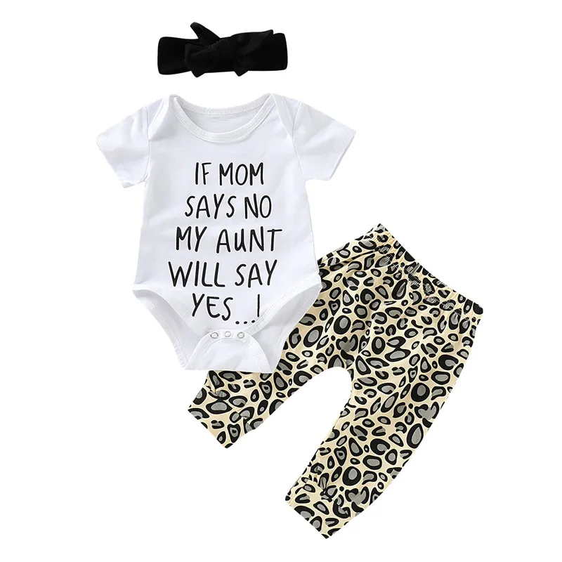 2019 Novorojenega Dojenčka Otroci Baby Dekle Poletnih Oblačil Vrhovi Romper+Leopard tiskanja Hlače, Obleke Set