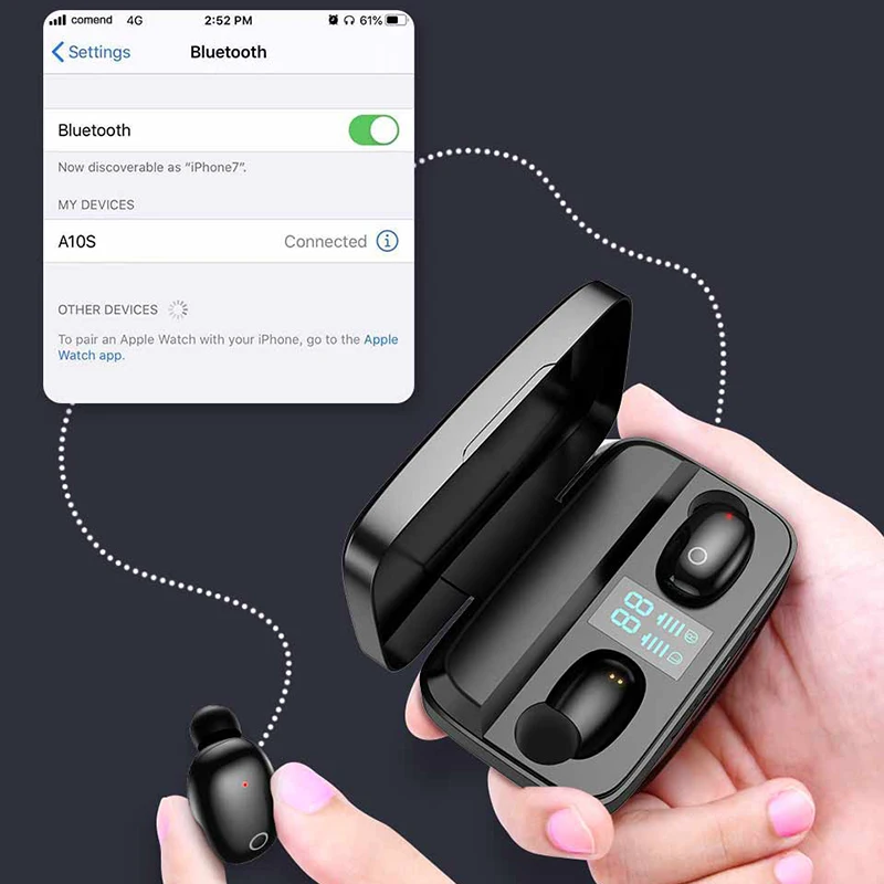 LED Zaslon Brezžična tehnologija Bluetooth Slušalke 5.0 V Uho igra Slušalke Bluetooth Šport Slušalke Z 1800mah Polnjenje Primeru