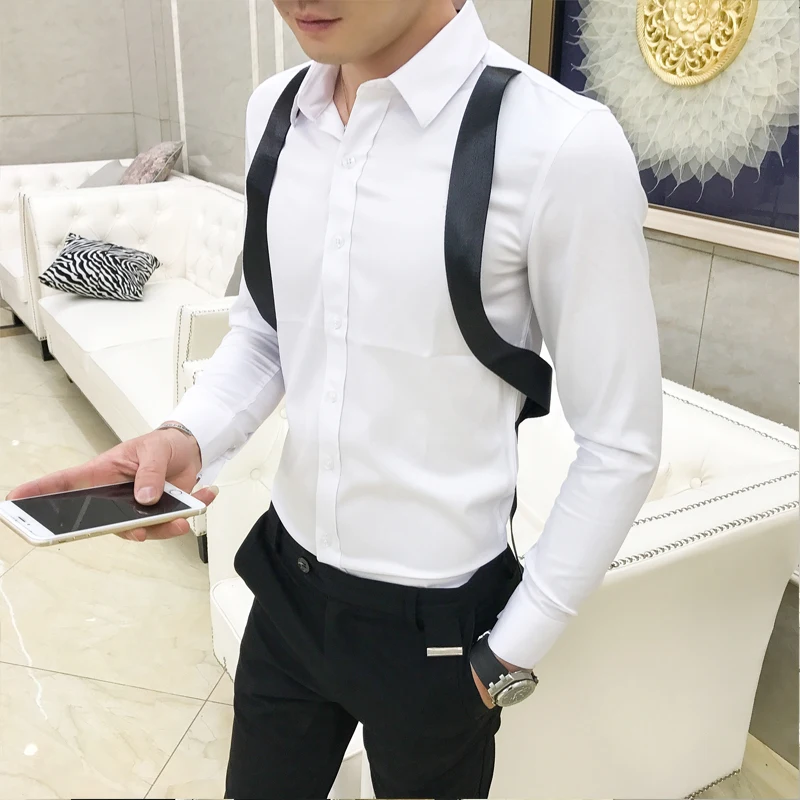 2017 Nova moška oblačila pevka Bigbang EL Lase Stilist, modni Osebnost trend Suspender majica fazi kostumi
