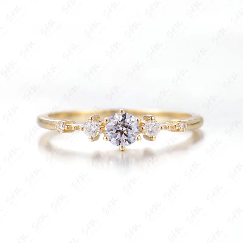 SKM Klasično rumeno zlato 14k diamant obroči za ženske Angažiranosti poročni prstani oblikovalec Razkošje Fine Nakit