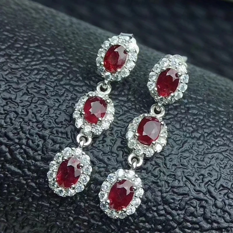 Klasična ruby srebro spusti uhani za poroko šest delov, naravnih ruby gemstone uhani trdna 925 srebro, nakit, ruby