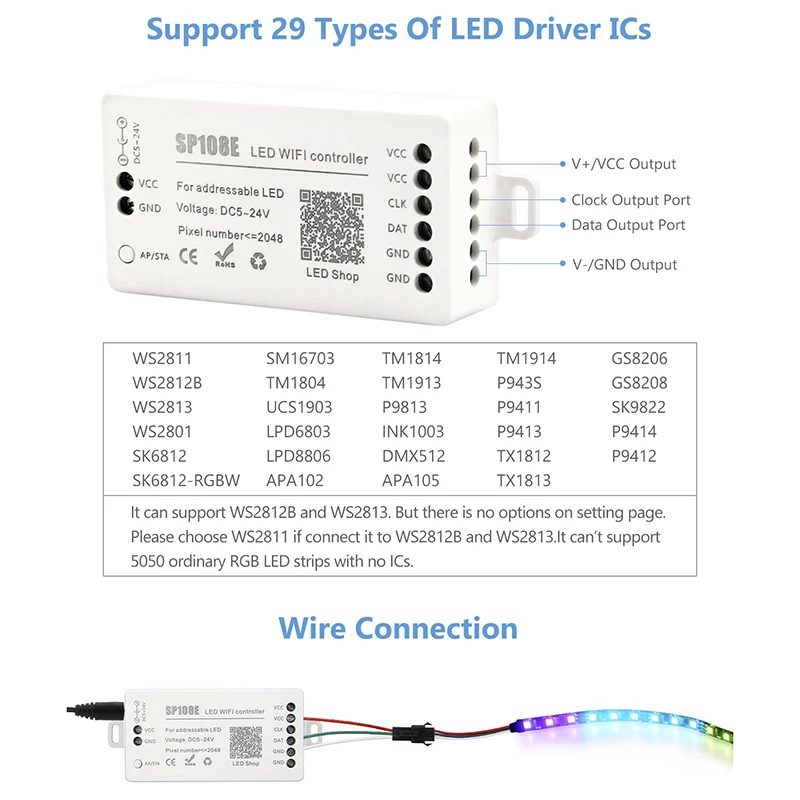 SP108E LED Wifi ic Krmilnik WS2812B WS2813 Itd LED Modul Trakovi Svetlobe Smart APP Brezžični Nadzor IOS 10/Android 4.4 DC5-24V