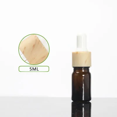 5ML rjavi steklenici leseno oblike kapalko pokrov bele žarnice stekleno kapalko steklenico za eterično olje, tekoče eye serum pack