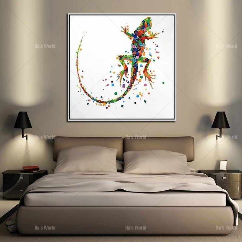 Sodobni umetnosti ročno Srčkan gecko sliko Stenskih slikah, Platno, Olje Slikarstvo Dropshipping Poceni Plakati slikarstvo Za dnevno Sobo