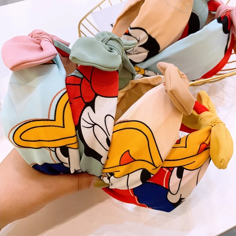 Vroče Prodaje Pokrivala New Mickey, Donald Duck Minnie Risanka Tiskanja Dlake, Vozlana Glavo Moda Headdress Big Bowknot Lepe Lase Hoop