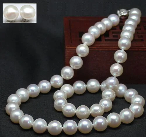 Klasična AAA++ 10-11 mm krog južna morja bela biserna ogrlica, 18 inch uhan dostava brezplačna