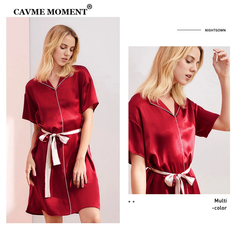CAVME Svile Nightdress za Ženske, Dame Sleepwear Kratek Rokav Elegantno Homewear Nightgown