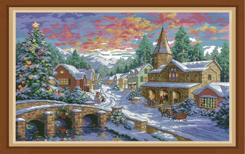 Needlework,DIY Navzkrižno šiv,Kompleti Za Vezenje kompleti,Čudovite pokrajine, Sneg božič koči Vzorec Navzkrižno Stitch doma dekor