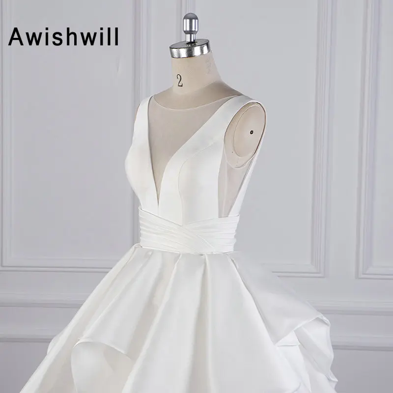 Enostavne Elegantne Bele Poročne Obleke 2020 V Vratu brez Rokavov Saten Til Backless Princesa Nevesta Obleke Haljo de Mariee