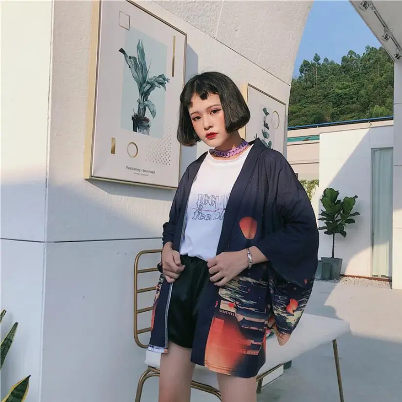 2019 Poletje Novo Srajco Japonskem Slogu Harajuku Tiskanja Kimono Svoboden, Womens Vrhovi In Bluze Plus velikost