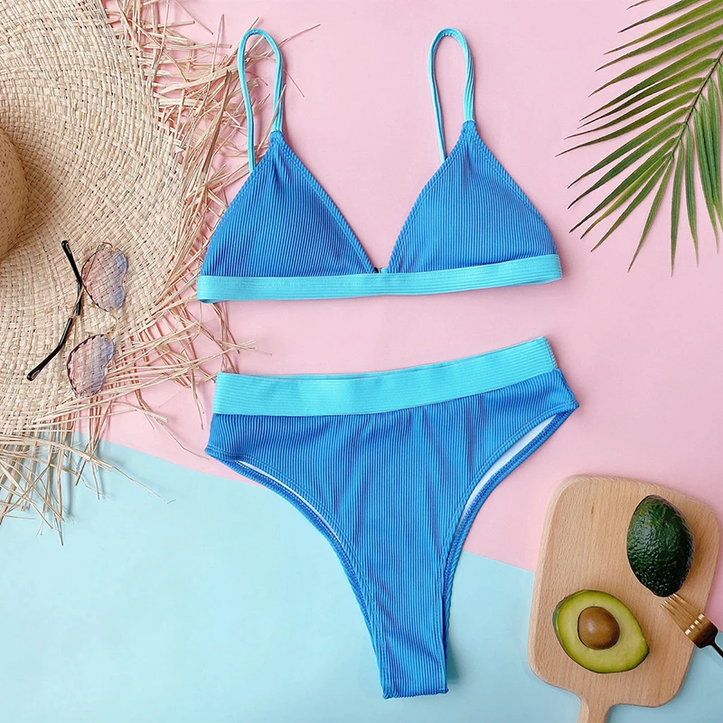 Modra Mozaik Bikini Komplet Kopalke Visoko Pasu Kopalke Ženske Plaža Obrabe 2021 Mujer Šport, Plavanje Kopalke Monokini