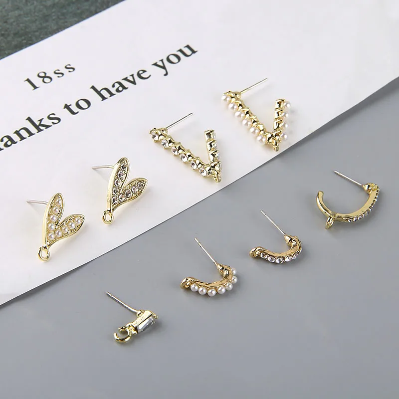 6pcs Koreja Design Nosorogovo Stud Uhani Za Ženske, Dame pearl ljubezen V obliki črke C-oblikovani uhani igle DIY nakit material