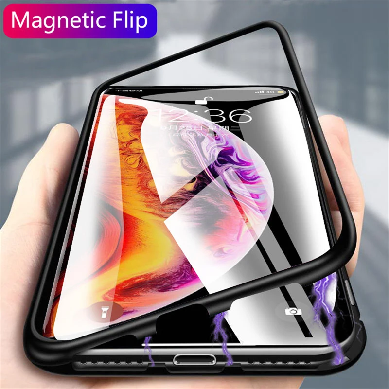 Magnetni Adsorpcije, Kovinsko Ohišje za iPhone 11 Pro XS Max X XR SE Magnet Kaljenega Stekla Nazaj Kritje za iPhone 7 8 6 6s Plus