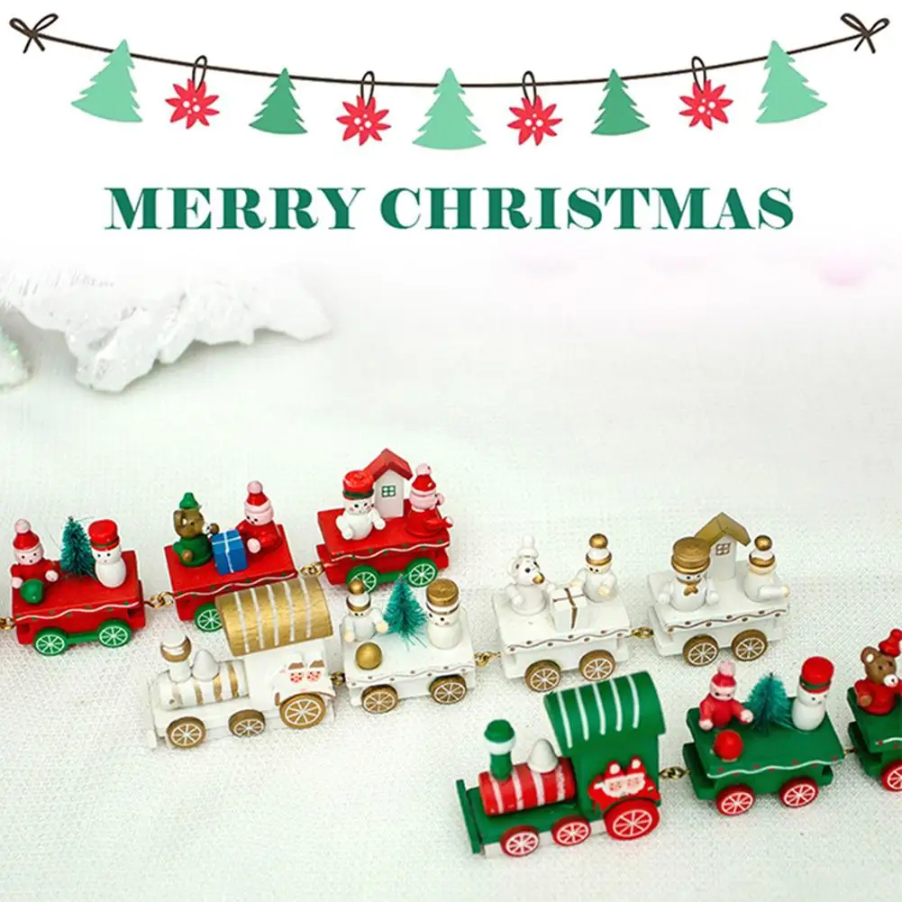 Nova Božič Leseni Vlak Otrok Igrače Naslikal Božično Dekoracijo Doma Santa/bear Božič Darilo ornament navidad Igrače za otroke