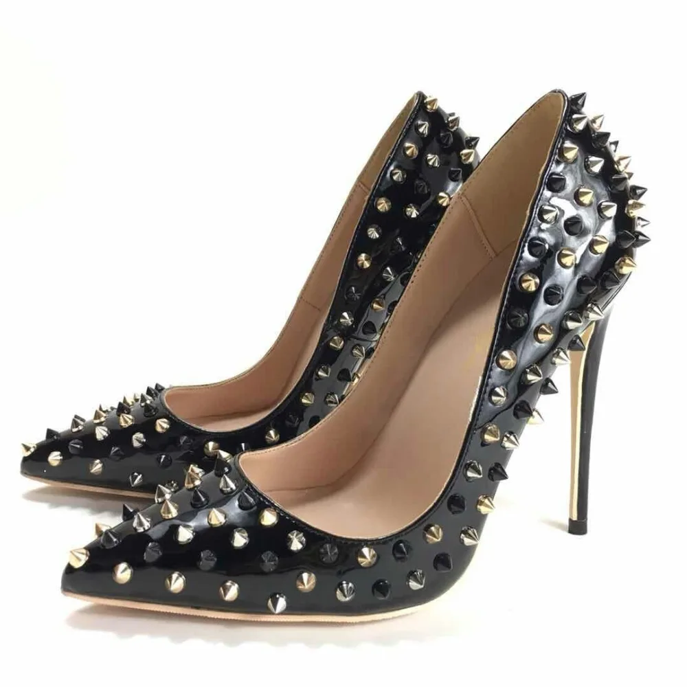 Moda brezplačna dostava ženske lady konice črno Lakasto Usnje Poined Toe visoke pete čevlja črpalka VISOKO PETO Poročni čevlji 12 cm
