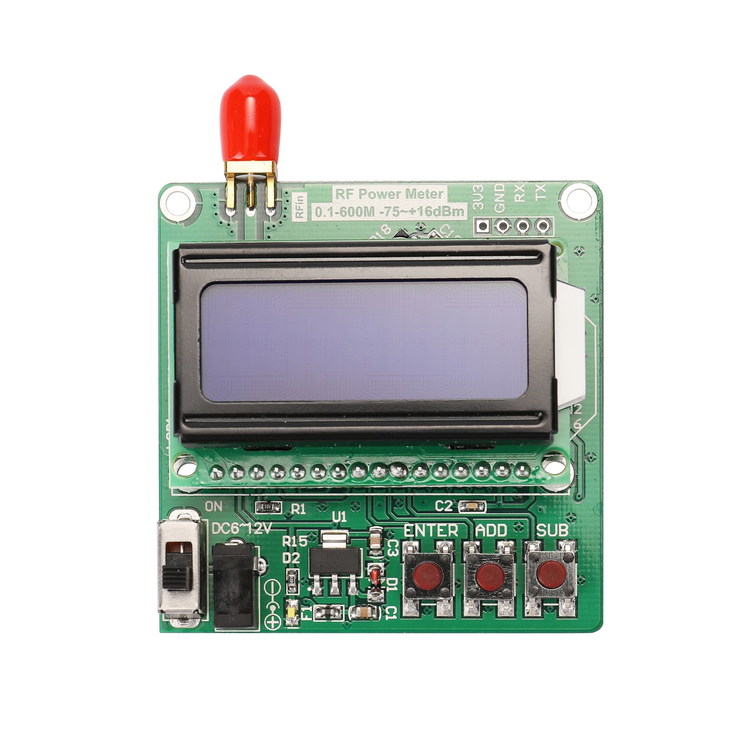 RF Moči Meter LCD Osvetlitev ozadja Digitalni Prikaz RF Moči Meter Modul -75~+16dBm 0.1-600MHz Radijske Frekvence Oslabitev Vrednosti
