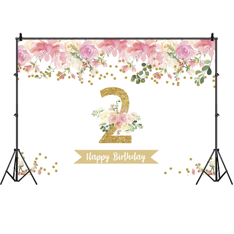 2. Foto Ozadje Baby Dekleta Happy Birthday Party Flower Praznovanje Dekor Fotografiranje Družin, Banner
