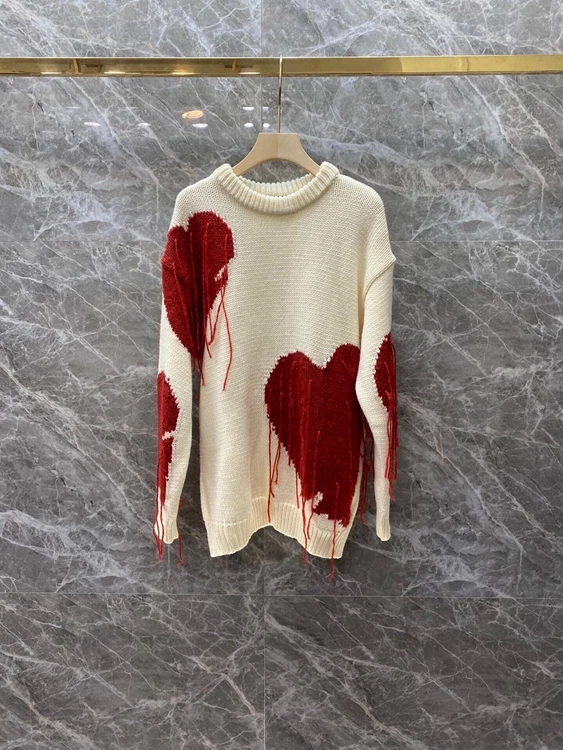 2020 jeseni in pozimi nove modne ženske okoli vratu ljubezen vzorec za ujemanje barv tkanine dolgo sleeved vse-tekmo pulover 1219