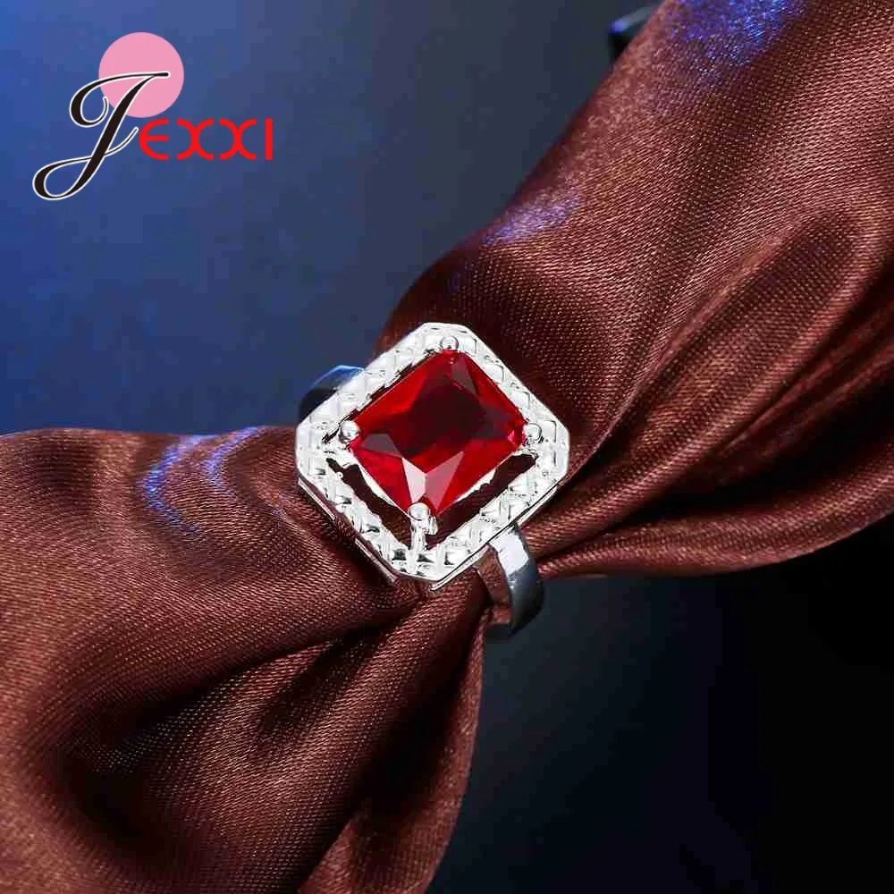 Moda Red Crystal Ring Za Svate Čisto 925 Sterling Silver Obroči Za Ženske Angažiranosti Kubičnih Cirkonij Dodatki
