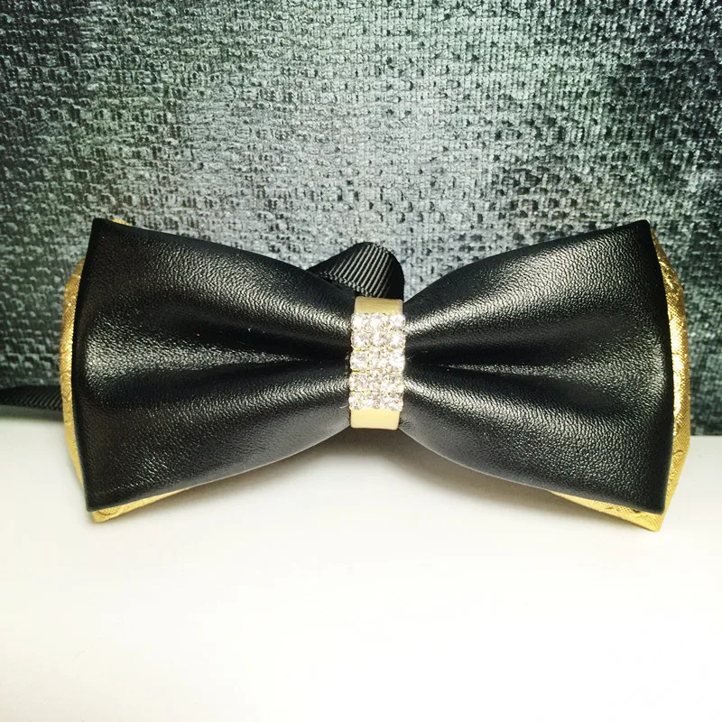 Brezplačna dostava za nove modne 2017 casual men ' s High-end moški dvoslojno usnje, zlata, diamantov Headdress mašno obleko lok kravato človek