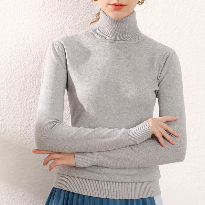 Nova barva ženske visoko vratu dolg rokav pleteni pulover ženske