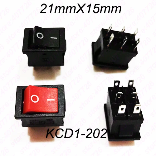 5PCS 6PIN 2P2T Mini Rocker Switch 21*15 mm(21 X 15 MM) Klackalicu stikalo O - Moč Pritisni Gumb Stikalo, 250V/6A 125V/10A AC