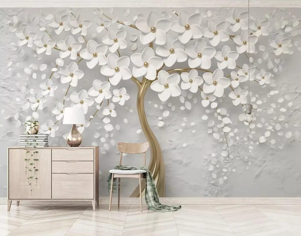 [Self-Adhesive] 3D Belih venčnih Listov Drevesa 66 Stene Papirja zidana Stena Natisniti Nalepko Stenske Freske