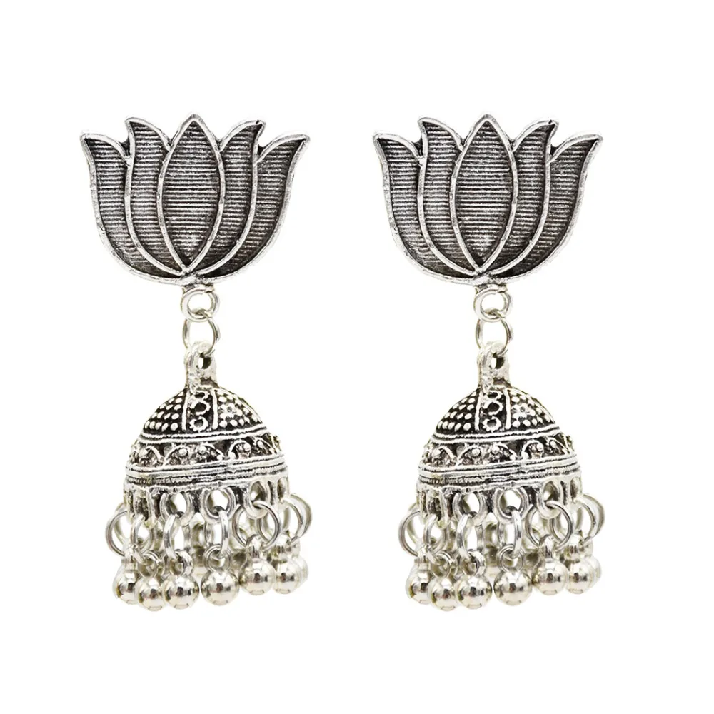 Etnične Slog Indija Jhumka Tassel Spusti Uhani Barvo Zlitine Lotus Bell Obesek Uhan Gypsy Plemenski Boho Turški Vintage Nakit