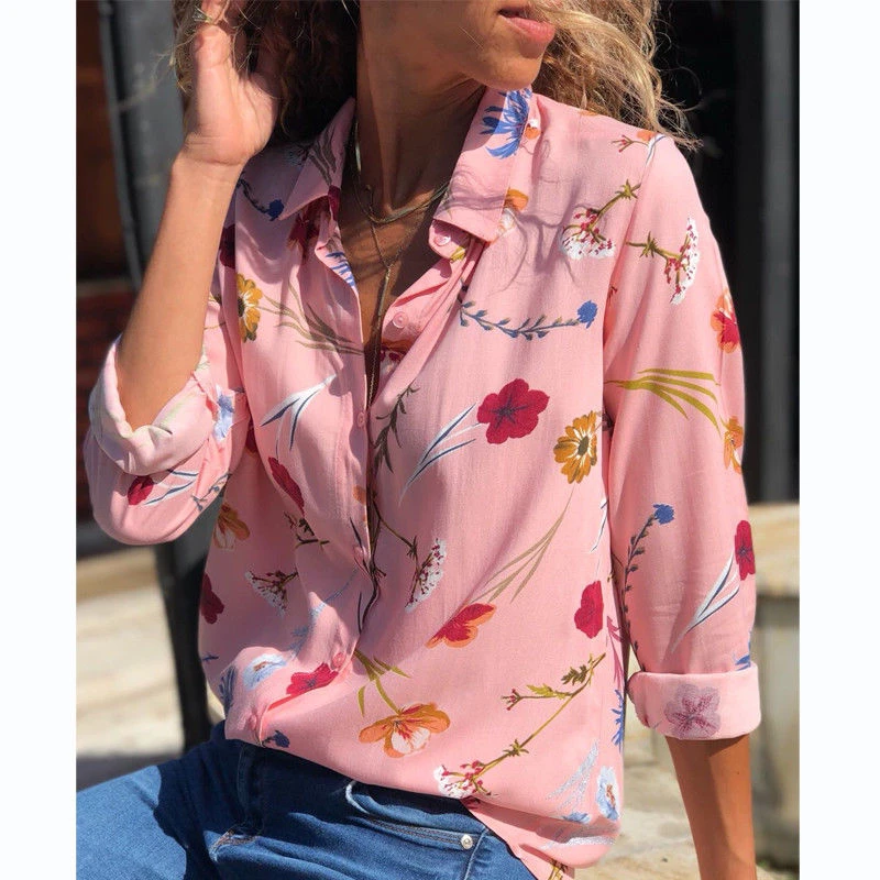 Nove Modne Ženske Cvetlični Poletne Majice Dolg Rokav Priložnostne Svoboden Šifon Shirt Ženski Svoboden Bluzo