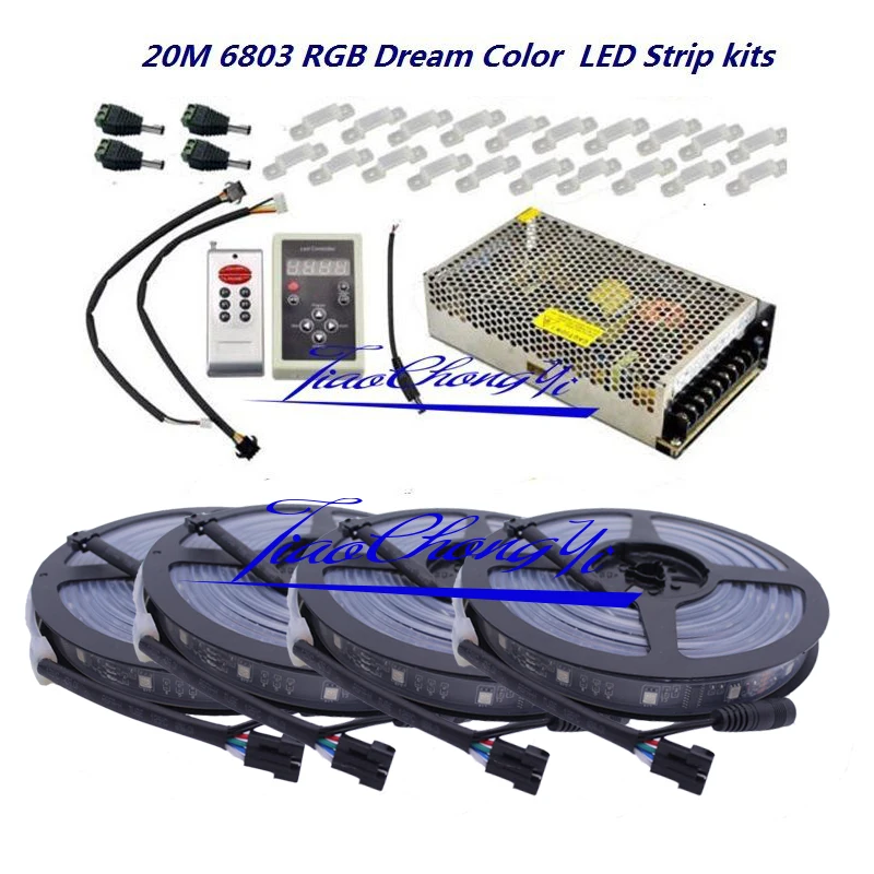5050 RGB Sanje Barve 6803 LED Trak +IC 6803 RF Daljinski Controll +napajalnik 5m -30 m kit beli pcb in Črno PCB