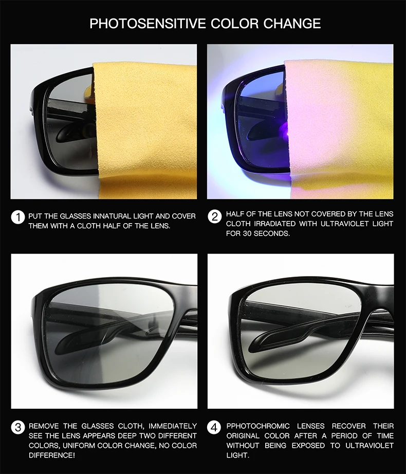 2018 Photochromic sončna Očala Moških Polarizirana Kameleon Barve Očala za Sonce na Prostem UV400 Kvadratnih Vožnje Očala Dodatki