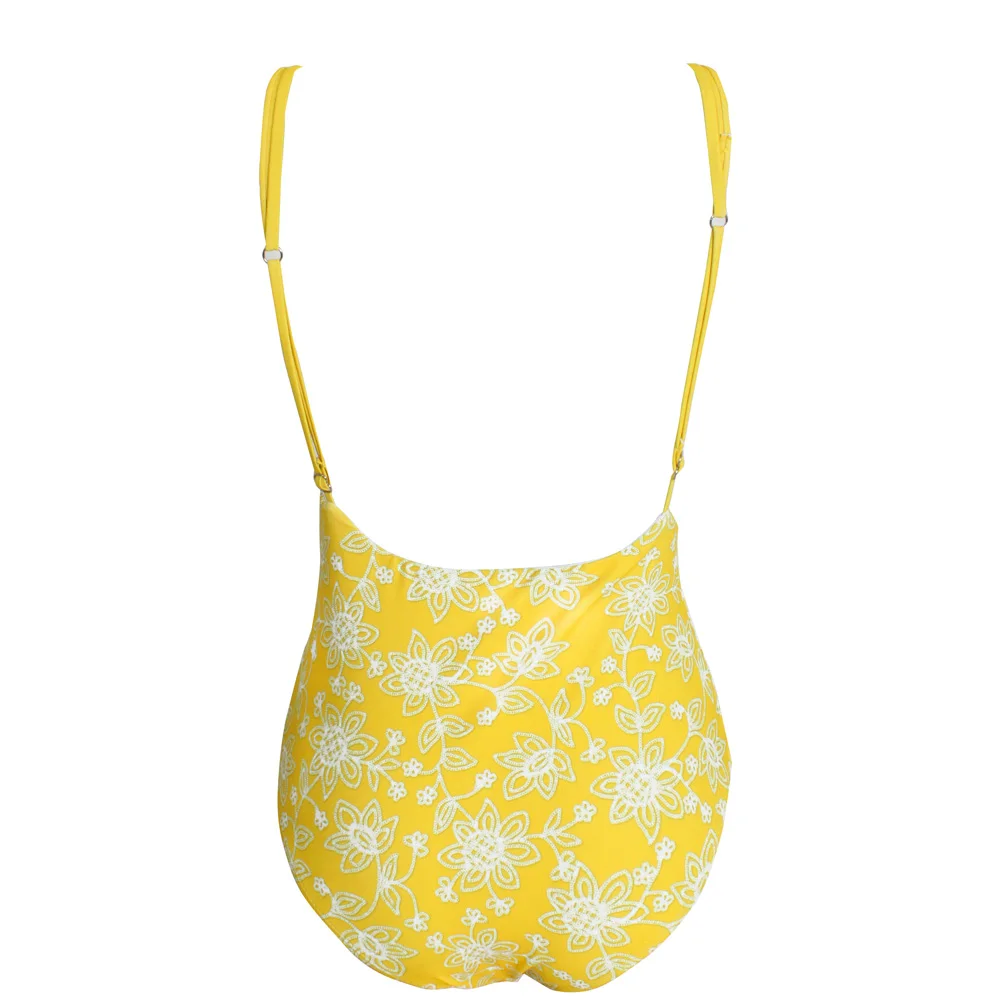 Megartico kopalke ženske visoko pasu znana blagovna znamka kopalk ženski backless rumeni cvetni seksi trikinis enem kosu bikini novo 2018