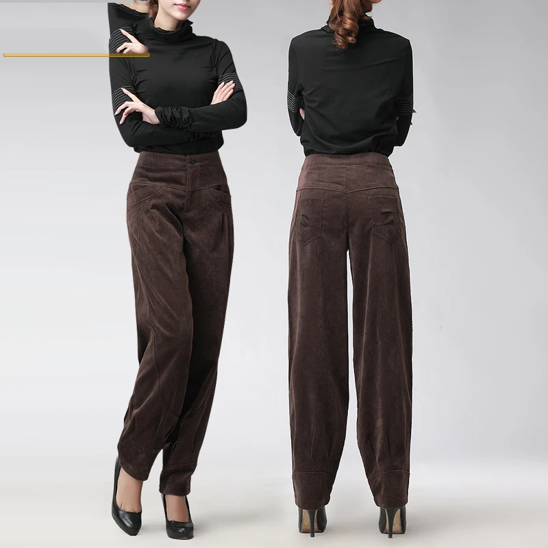 Nova visoko pasu bloomers ženske Velvet priložnostne hlače Gleženj-Dolžina Hlače mati plus velikost svoboden priložnostne Širok noge harem hlače