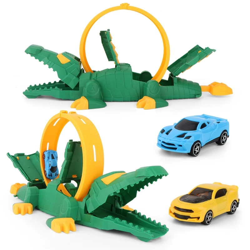 Otrok DIY Toy Model Krokodil Skladbo Potegnite Nazaj, Avto Prilagodljiv Skladbo Avto Igrače Otrok Dirke Bend Avto z 2 avtomobila