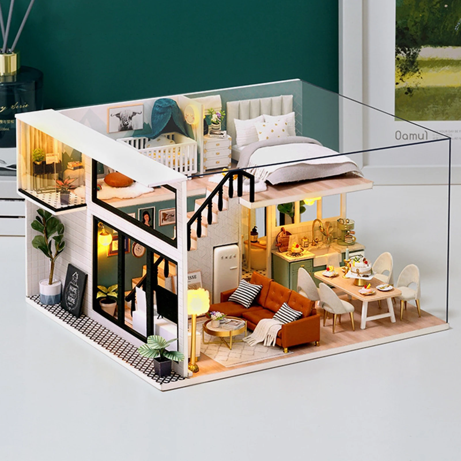 LED DIY Lesene Miniaturni Lutka House 1:24 Kabini Kit za Otroke, Romantično Darilo