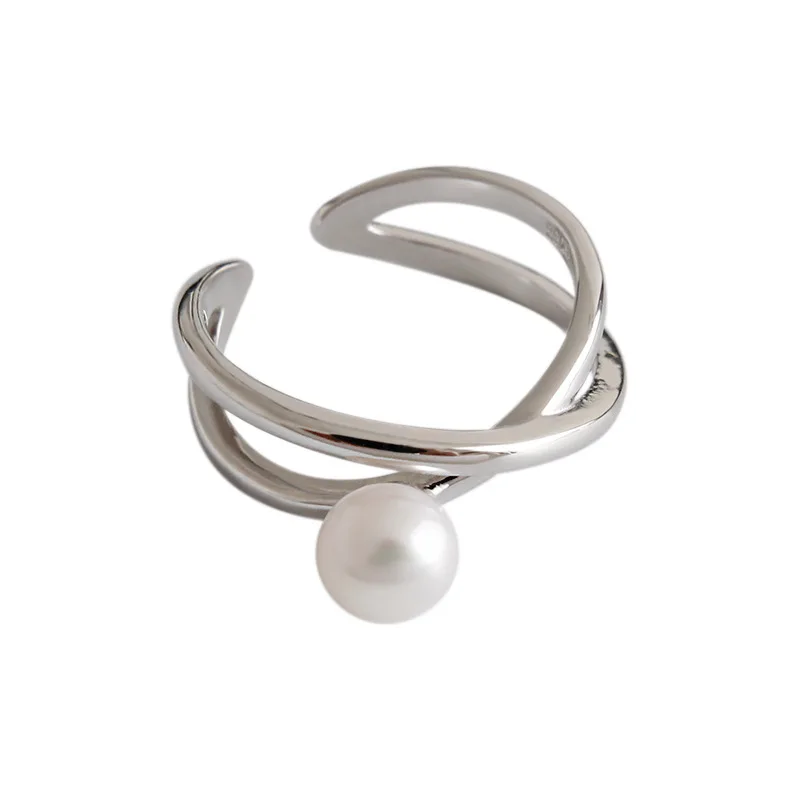 Trendy obroči za ženske,925 sterling silver Cross X oblikovan krog pearl obroč,fine nakit stranka priložnostne Nastavljivo odpiranje velikost