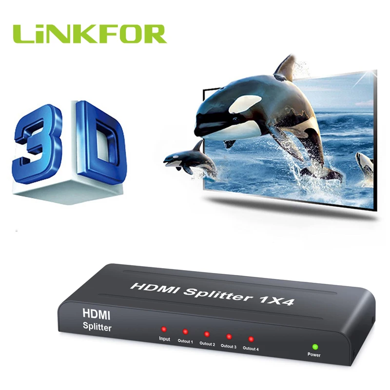 LiNKFOR 1X4 HDMI SPLITTER z USB Kablom Podporo 3D 1920x1200 En Vhod Štiri Izhod 4 Načine HDMI Splitter Adapter Za DVD HDTV