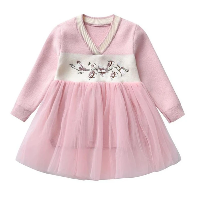 Baby Girl Oblačenja 2020 Jeseni, Pozimi Aational Slog Obleko Za Dekle Kristalno Žamet Vezeni Cvetlični Očesa Dolg Rokav Otroška Oblačila