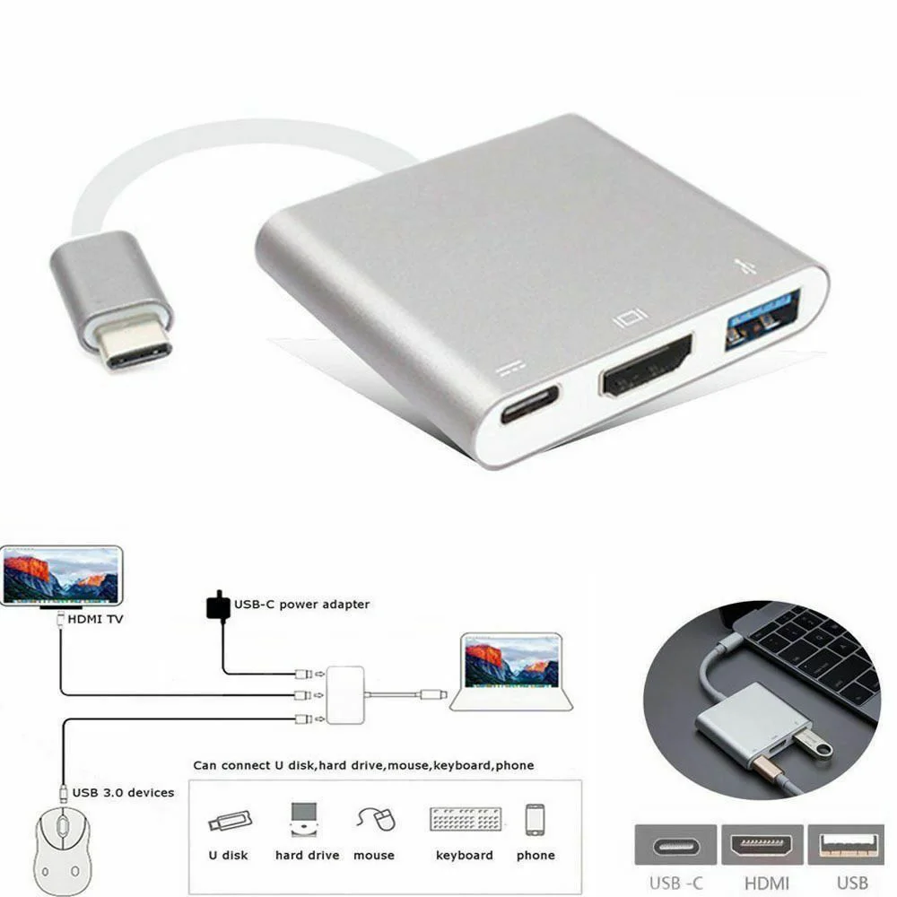 USB Tip C 3.1 Za USB-C 4K HDMI, USB 3.0 Kabel 3 V 1 Vozlišče Za Macbook Pro Vzdržljiv Design, HDMI Vmesnik