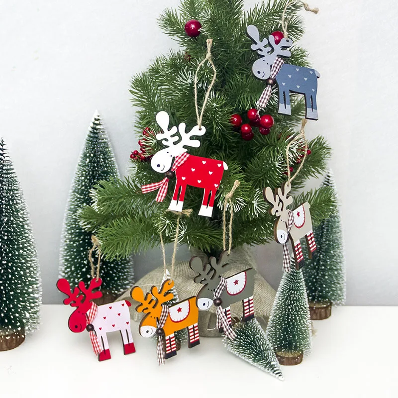 Božič 2018 Lepe Lesene naslikal Elk Obesek Božič Stranka Dekor Jelena Obeski Božično Drevo Ornament Dekoracijo za Dom