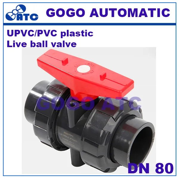PVC visoke kakovosti PVC-U DN 80 mm Plastični kemični skupno krogelni ventil debelina Stene odporne proti koroziji Stojalo plastike krogelna pipa