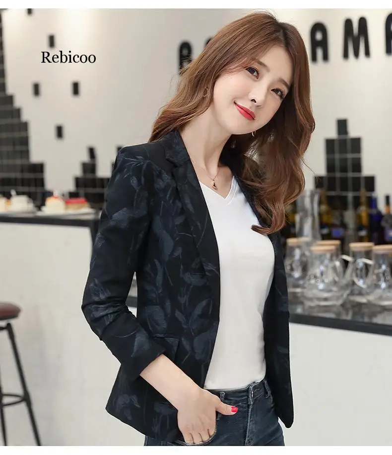 Rebicoo jeseni korejska različica self-gojenje retro tiskanje majhnih suknjič ženski Urad Dama beloprsi Singl