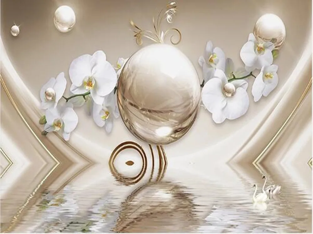 Milofi po meri 3D luksuzni pearl vešča orhideja vode vzorec svile ozadje ozadje zidana