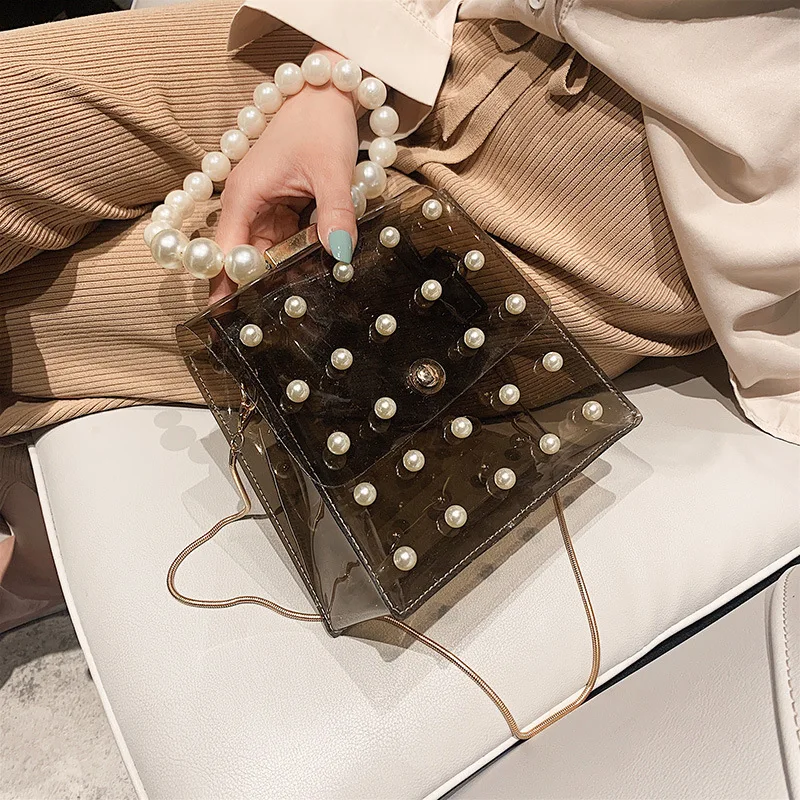 Majhno vrečko ženski 2019 novo Torbico, Modni Pearl Jelly vrečko Pregleden Ramenski Messenger Bag Ženske verige vrečko C41-26
