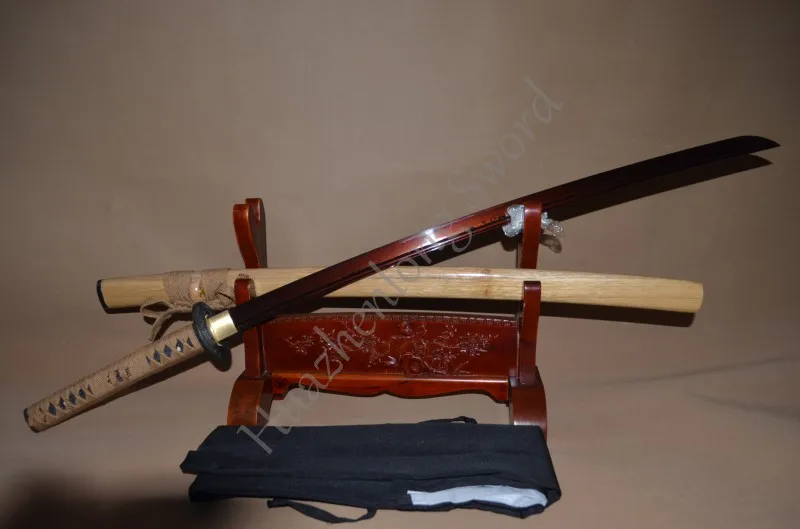 Funkcionalni celoti tang rdeče zložiti jekla Damask kovani praktično Katana s tipkama hi Japonski Samuraji Meč se lahko cut bambusa drevo