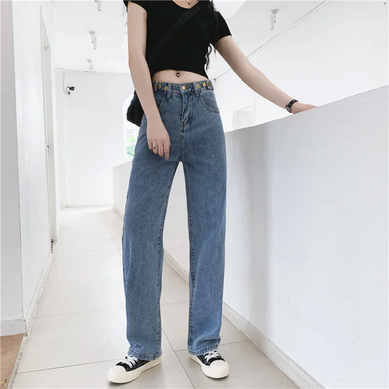 Spomladi jeseni leta 2020 Moda plus velikost S-5XL femme kavbojke mm kavbojke ženske korejski visoko pasu svoboden naravnost očka širok noge hlače