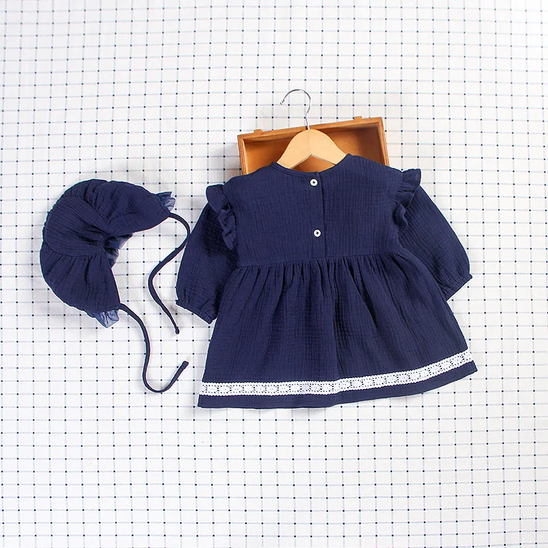 Nov Prihod Babygirls Pomlad Odhodni Dolge Rokave Obleke Modni Modri Barvi z White Rabbit Bombaž Baby Dekleta Oblačenja s Klobuk