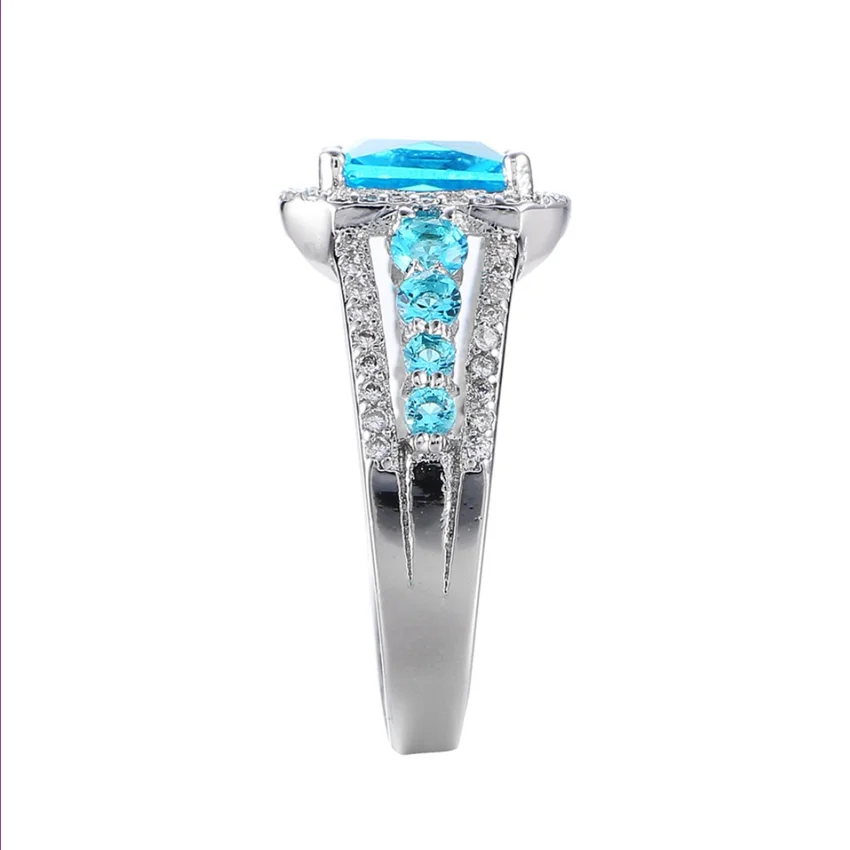 Romantični Slog Silver Plated Geometrijske Modra Kristal Prst Prstan z Kubičnih Cirkonij Modni Nakit