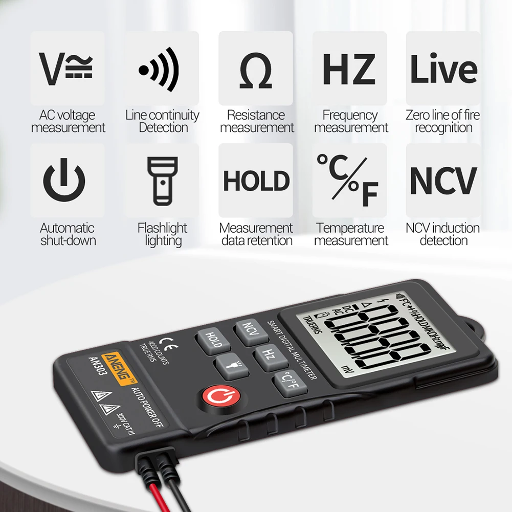 AN303 Digitalni Multimeter Meter 4000 Zaslon AC Voltmeter Tester Kapacitivnost NKV Ohm Upor Hz Samodejni Test Dobave